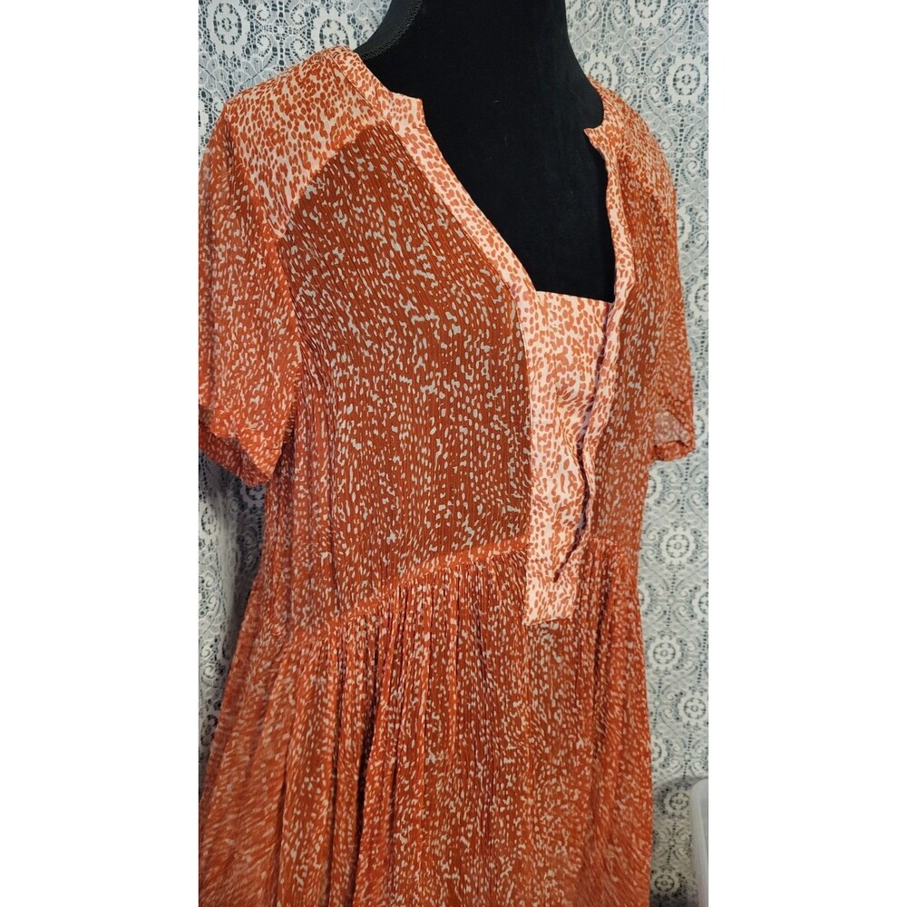 Anthropologie Maeve Adrian Sheer Tunic Dress Orange XL No Slip
